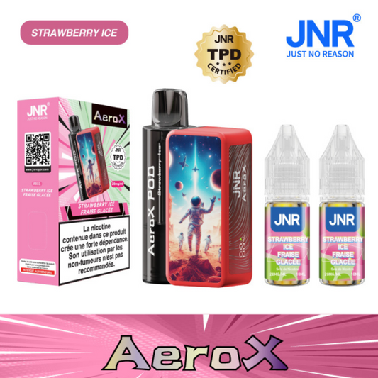 Vapoteuse E-Liquide Rechargeable - JNR AeroX - 32000 puffs - Fraise Glacée