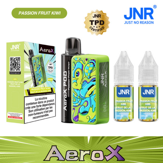 Vapoteuse E-Liquide Rechargeable - JNR AeroX - 32000 puffs - Fruit de la Passion, Kiwi