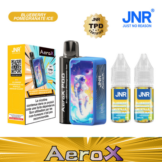 Vapoteuse E-Liquide Rechargeable - JNR AeroX - 32000 puffs - Myrtille, Grenade Glacée
