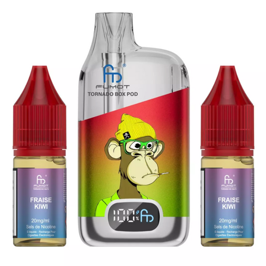 Vapoteuse E-Liquide Rechargeable - Tornado BOX POD - 28000 Puffs - Fraise Kiwi
