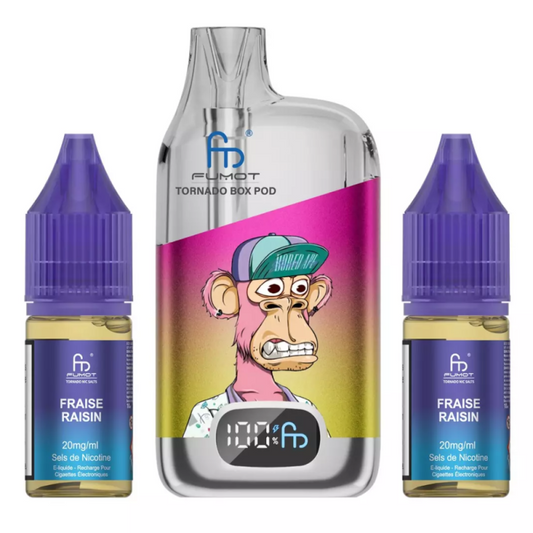 Vapoteuse E-Liquide Rechargeable - Tornado BOX POD - 28000 Puffs - Fraise Raisin