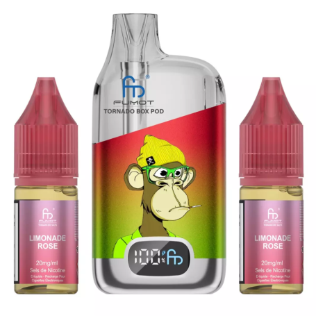 Vapoteuse E-Liquide Rechargeable - Tornado BOX POD - 28000 Puffs - Limonade Rose