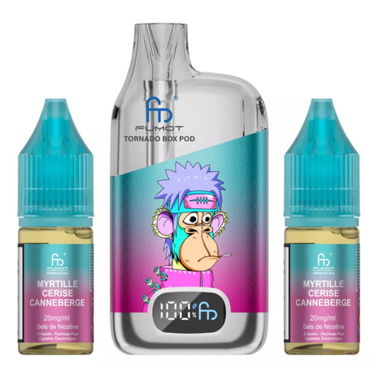 Vapoteuse E-Liquide Rechargeable - Tornado BOX POD - 28000 Puffs - Myrtille Cerise Canneberge